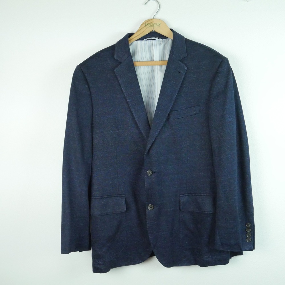 Flynt Spicoli Mens Navy Blue Linen Cotton Blend Blazer Sport Coat 42R 62171